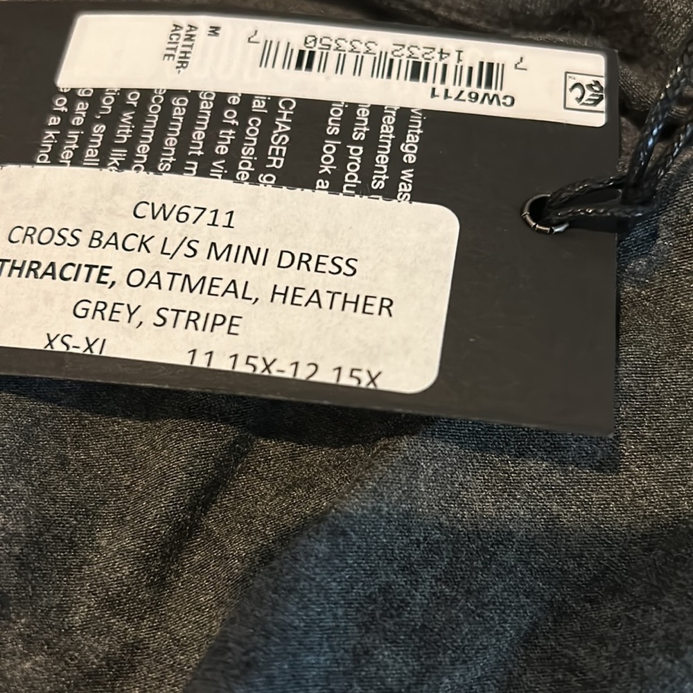 NWT, CHASER, Women’s Dark Gray Jersey Knit Cross Back Mini Dress - Picture 6 of 6